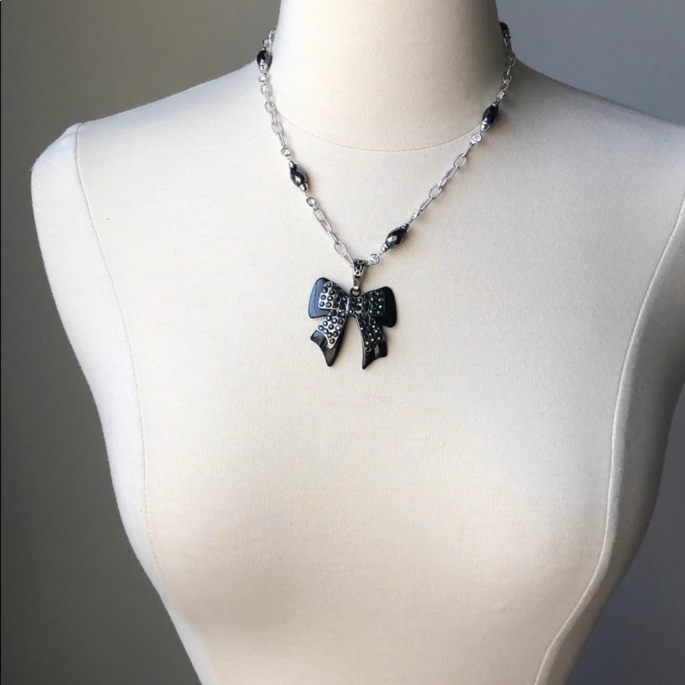 Black Bow Pendant Necklace